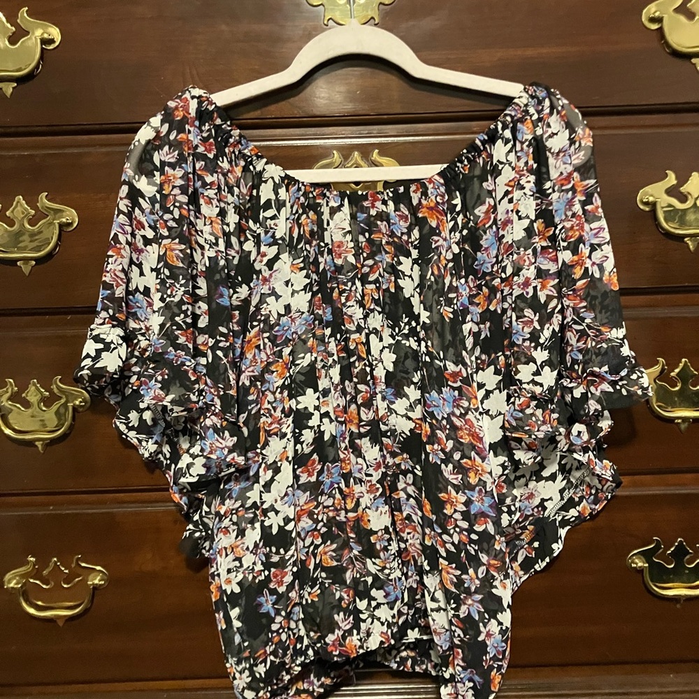 Floral Women's Top - Black and Multicolor Midas Los Angeles Size Small